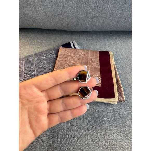 Pierre Cardin Cufflinks and Pocket Square Set Menswear Accessory bundle of 3 - Picture 1 of 11